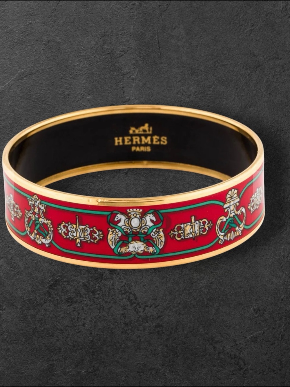 Hermes Red Enamel and Gold-Plated Icon Bangle